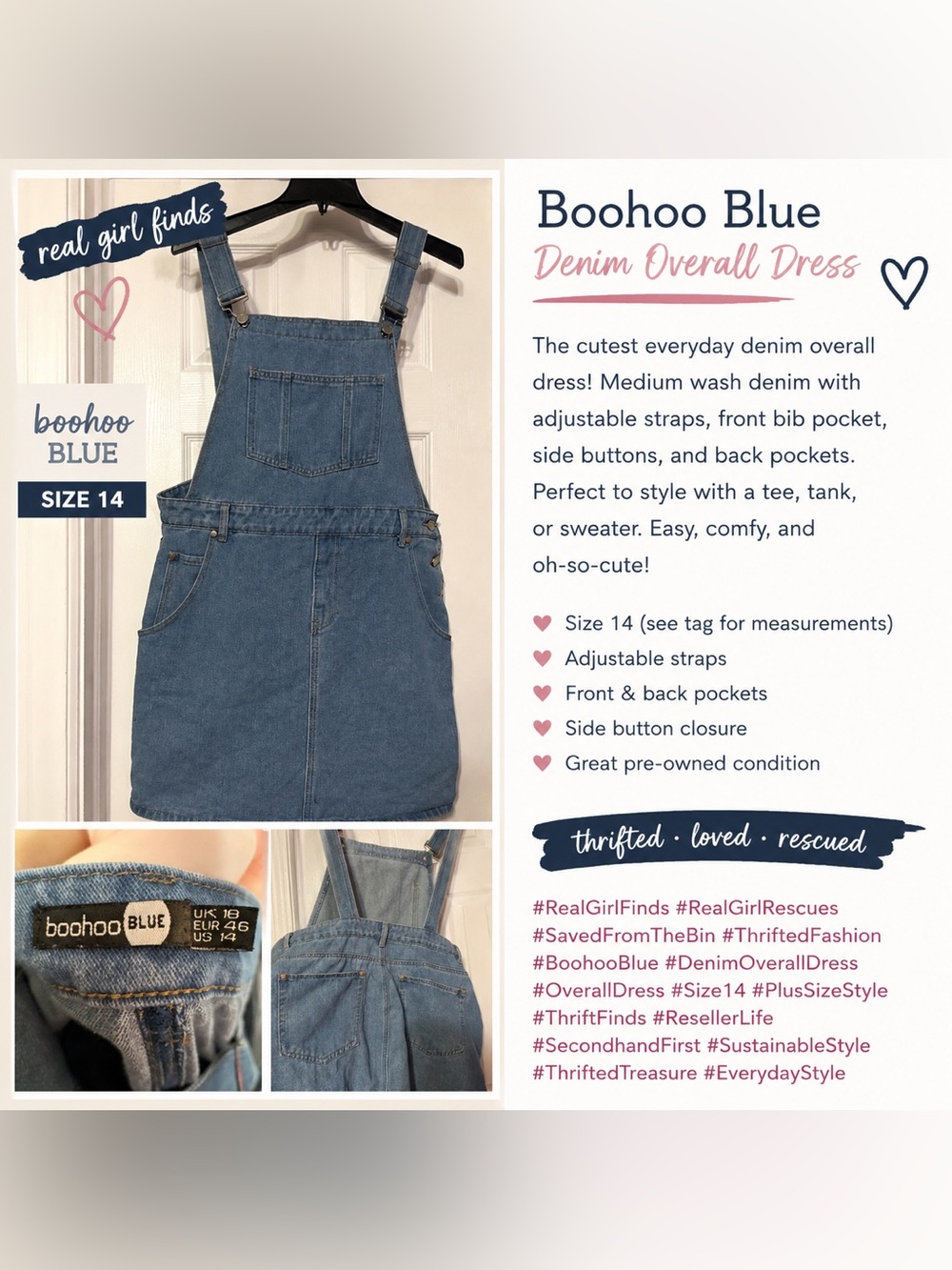 Boohoo Blue Denim Overall Dress